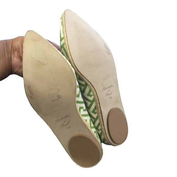 Rowen Women's Greek Key Pointed Toe Espadrilles Flats Size 8M Green/Cream - Picture 6 of 13